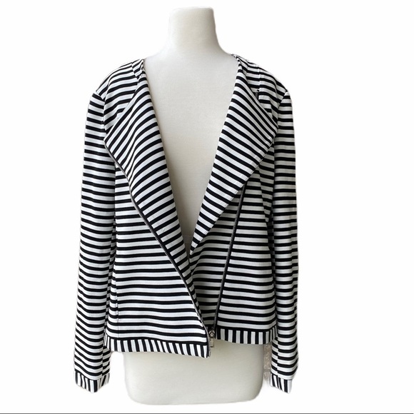 PREMISE Striped Moto Jacket Black & White Size 8 NEW - Picture 7 of 7